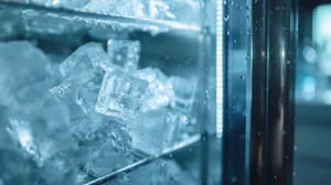 Frozen evaporator coils with heavy ice accumulation inside freezer compartment