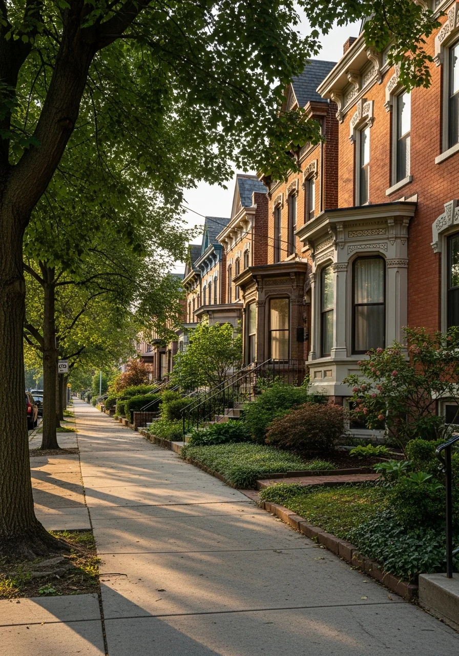 Covington residential street with period homes and tree-lined sidewalks typical of Northern Kentucky neighborhoods.