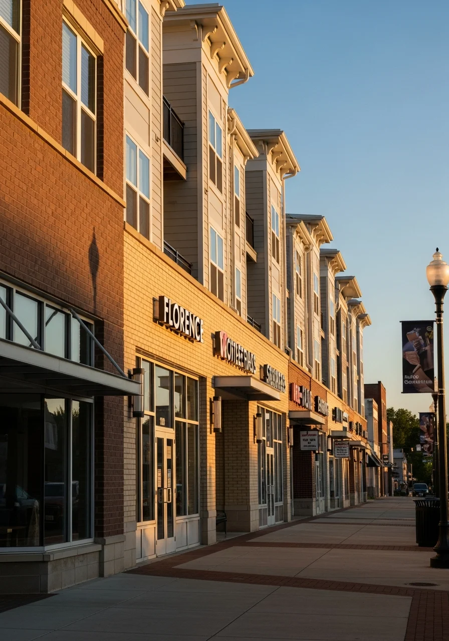 Florence, KY commercial and residential area near I-75 showing the city's vibrant community and modern infrastructure.