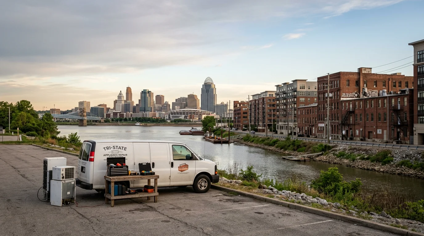 Northern Kentucky skyline with Cincinnati in background across Ohio River, showing Covington and Newport waterfront